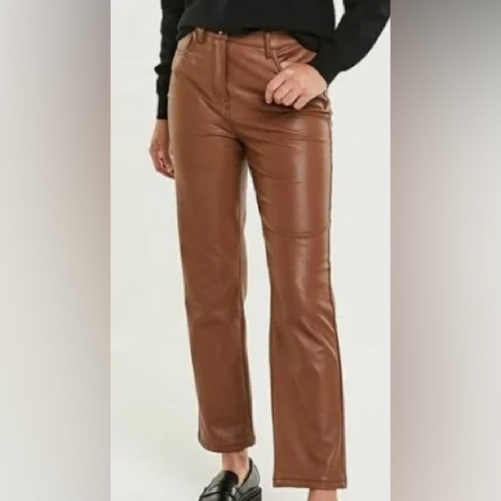 Signature Tan Faux Leather Pants